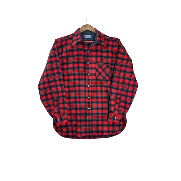 Vtg Pendleton Mens Wool Flannel Shirt L Red MacDuff Tartan USA Heritage Outdoor - Picture 2 of 9
